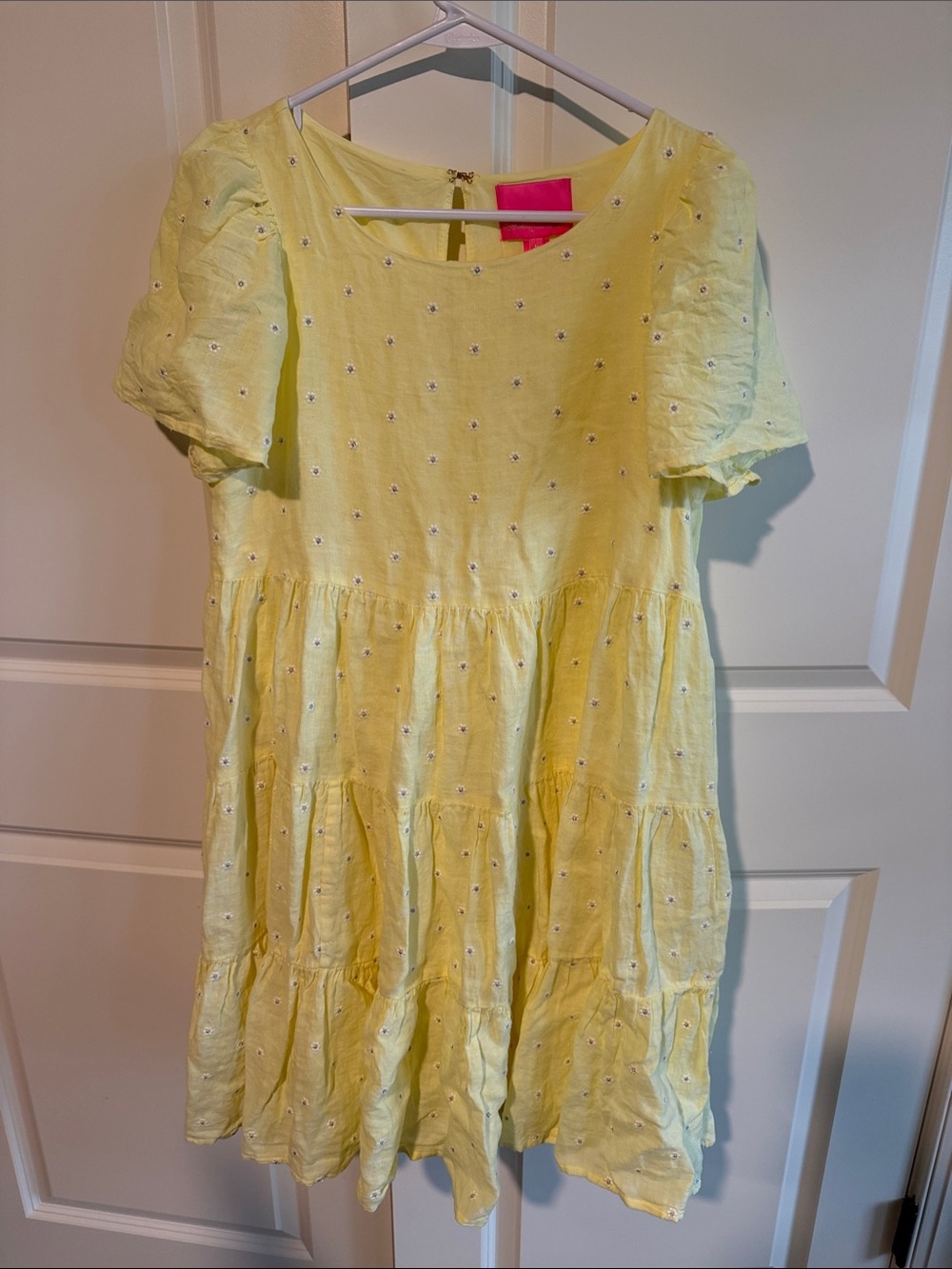 Lilly Pulitzer Pale Yellow Eyelet Tiered Cotton Dress